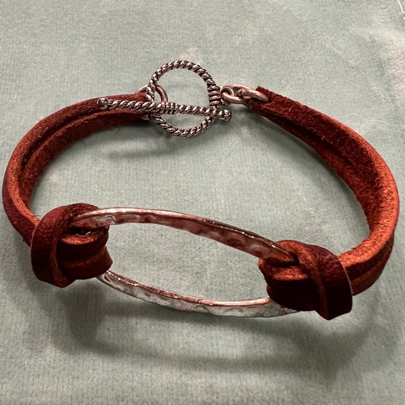 Leather & Silver Tone Bracelet with Toggle Clasp - Picture 2 of 10